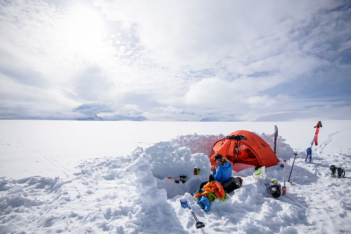 The MSR Remote pitched in the snow