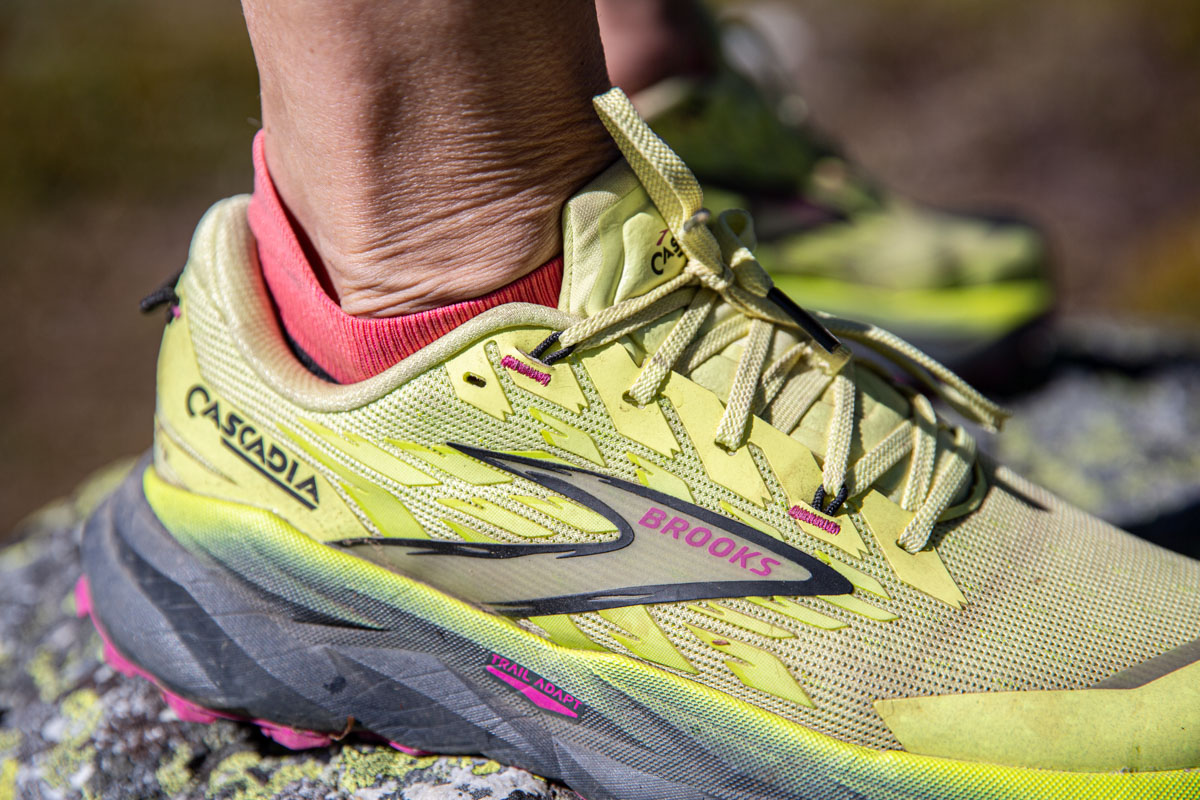 A close up of the laces on a hiking shoe