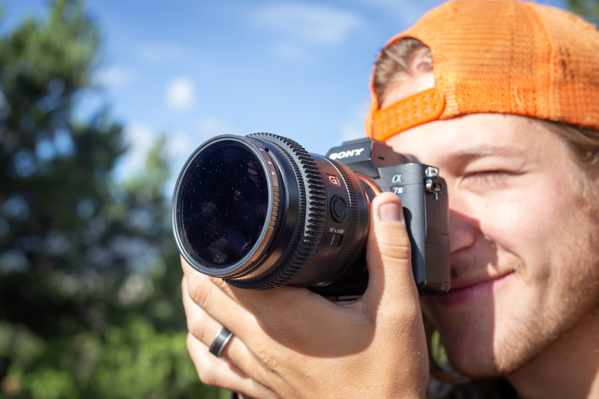 Closeup of a neutral density filter on a camera