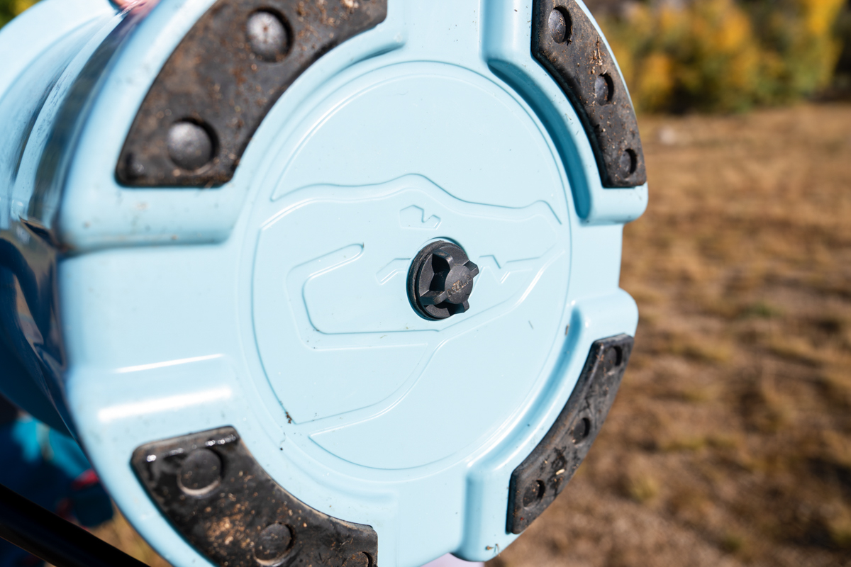 Close up of a drain port on a cooler
