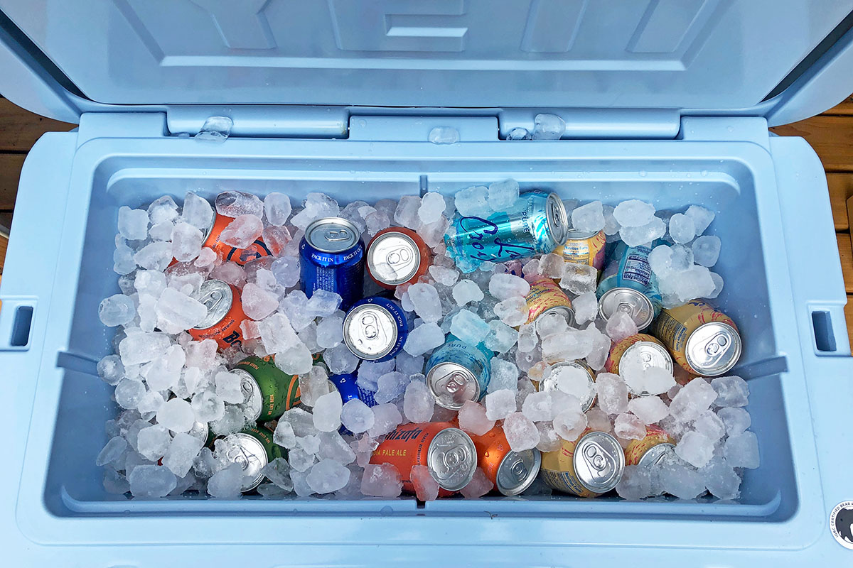Drinks and ice in a cooler