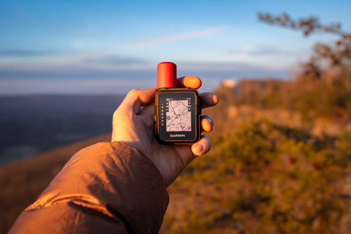 A closeup photo of a map interface on a Garmin inReach Mini3
