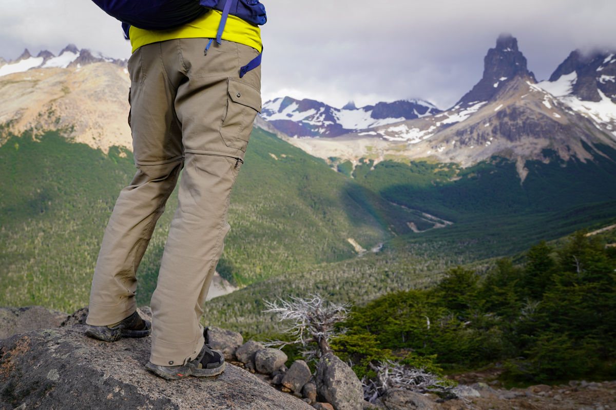 A man hiking with convertible pants in Patagonia