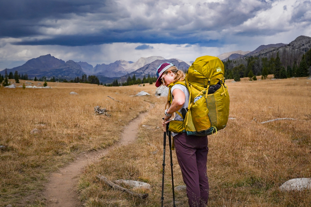 A woman testing the Mountain Hardwear Dynama Ankle in Wyoming
