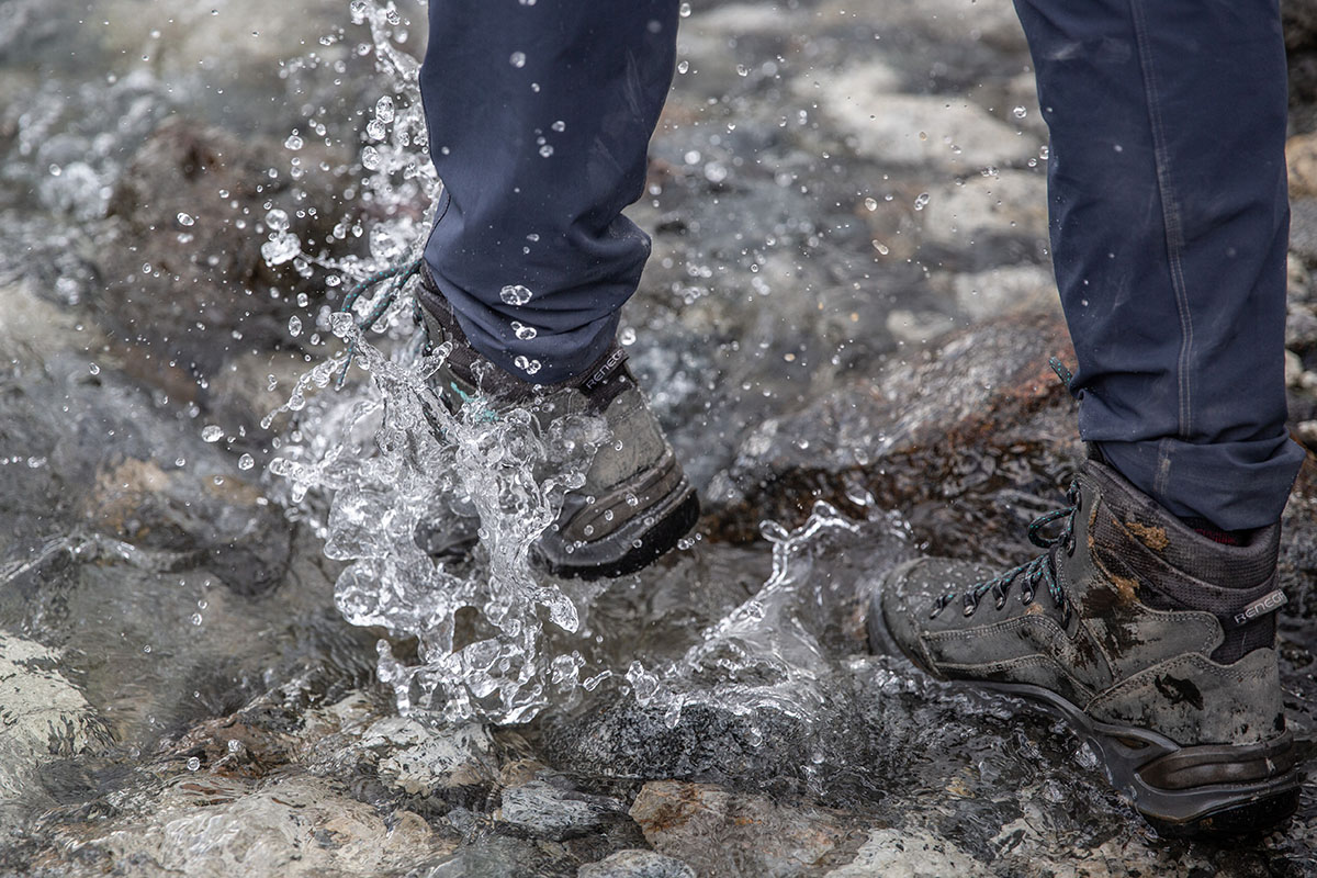 Walking through water with the Lowa Renegade GTX Mid hiking boot
