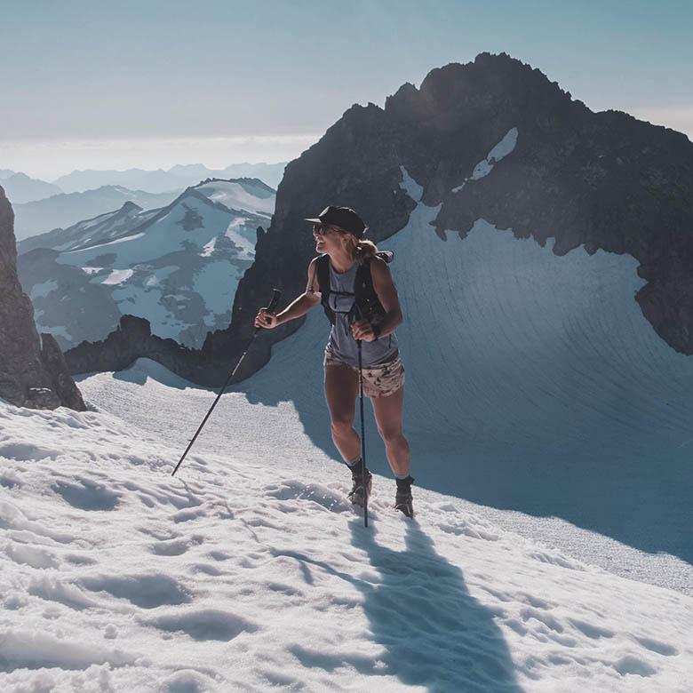 Mountain running gear (ascending glacier while running)