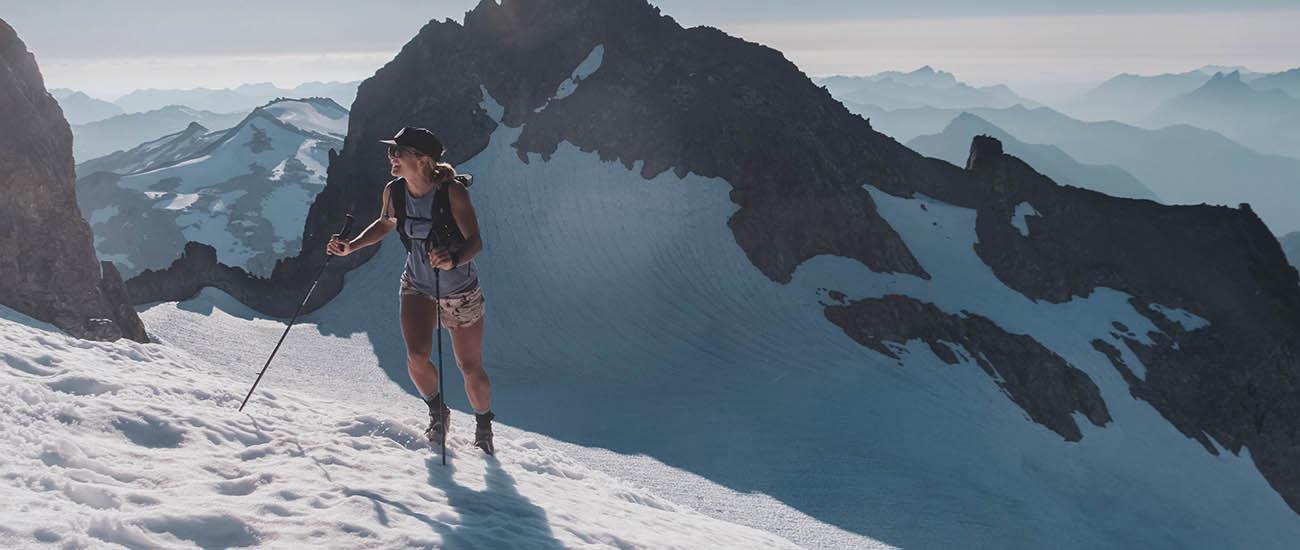 Mountain running gear (ascending glacier while running)