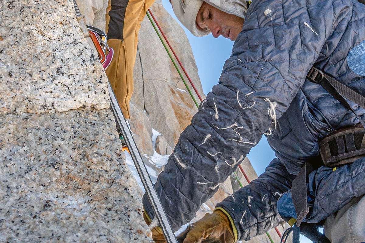 A close up of the Patagonia Micro Puff with lots of holes
