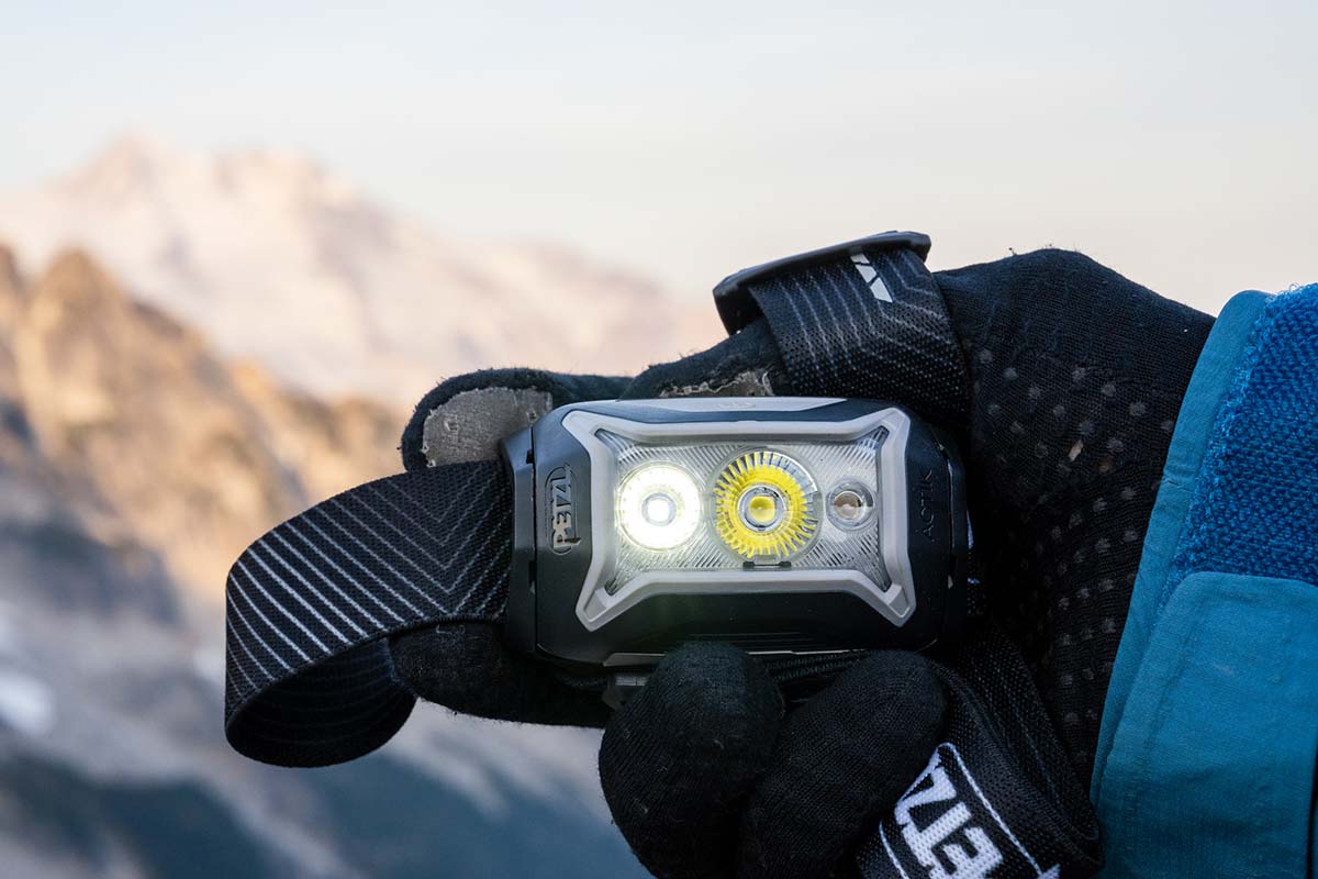 Closeup of a headlamp bulb