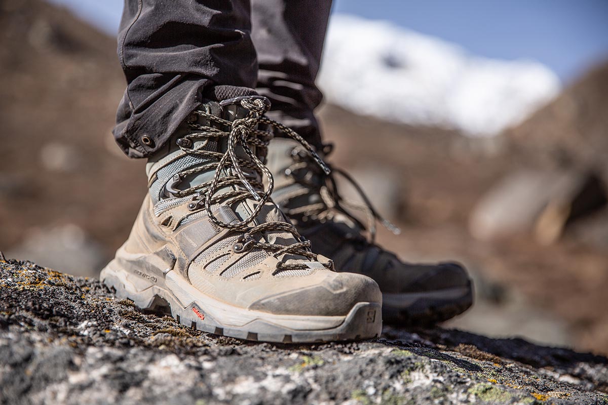 A closeup shot of the Salomon Quest 4 womens hiking boot