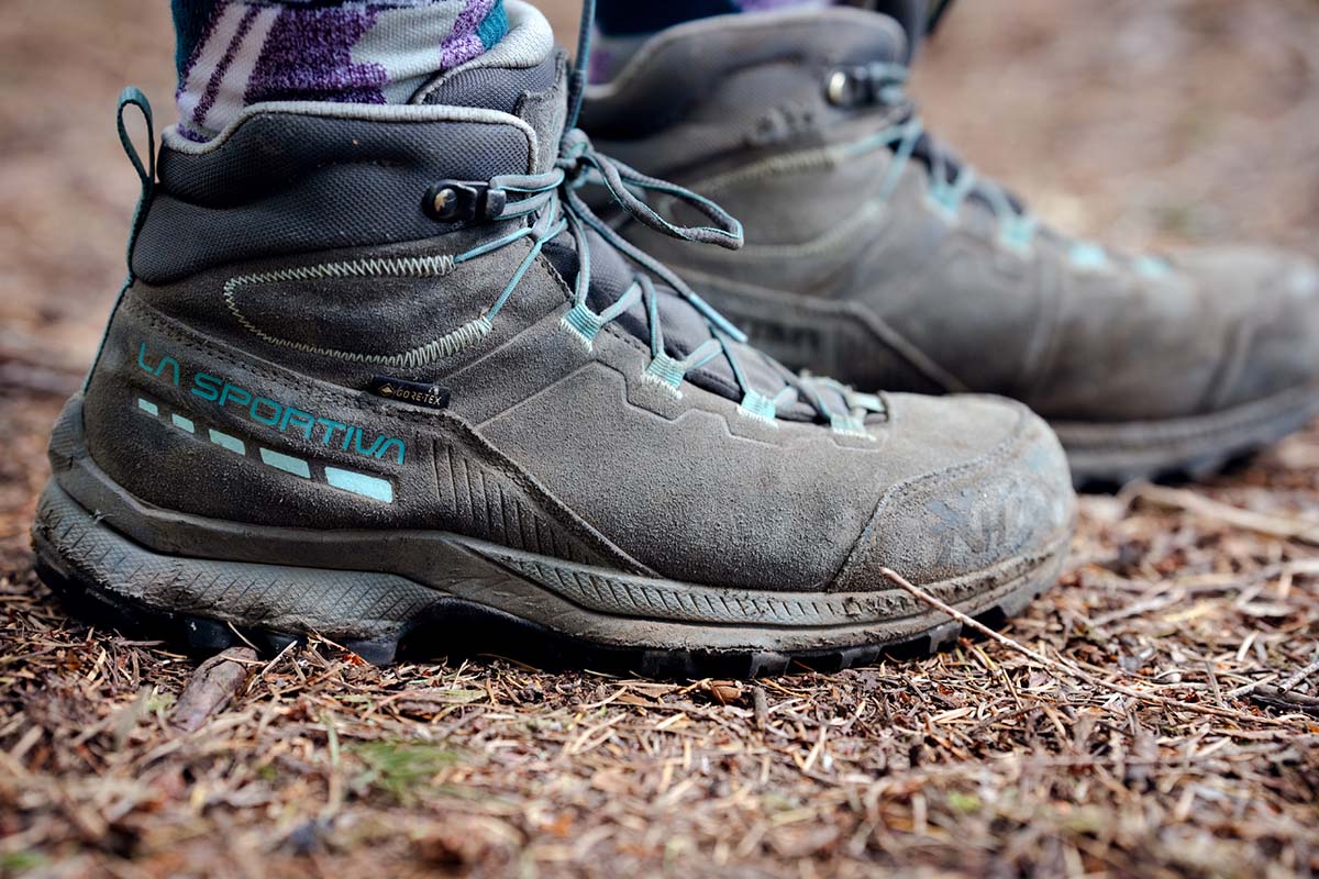 A pair of La Sportiva boots have been worn-in and well loved. 