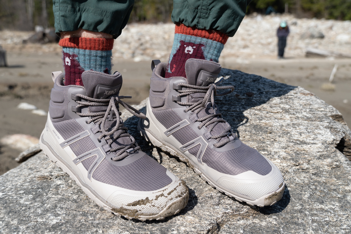 A pair of Xero boots have minimalist looks and colors. 