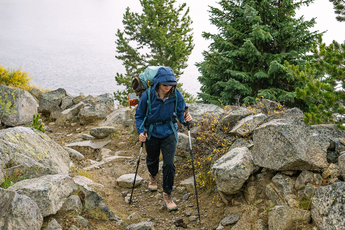 backpacking in rain in REI Trailmade Pull-On Pants