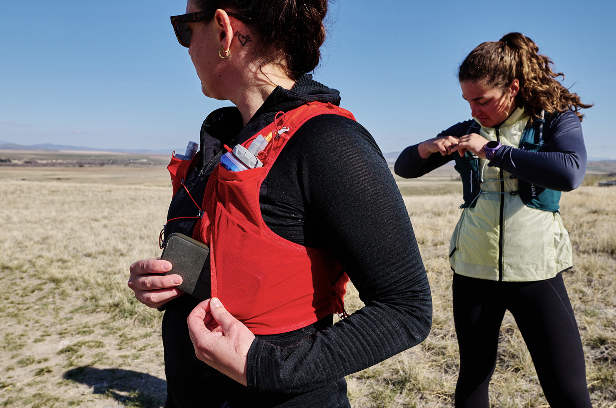 two women get ready for a run 